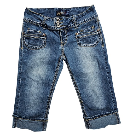 Angels Denim - Angels Women 28 Blue Denim Capri Jeans Y2K Cuffed Cropped Pants